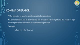 SIZE OF OPERATOR:
Sizeof is an operator used to return the number of bytes the operand occupies.
Syntax:
m=sizeof(sum);
K=...