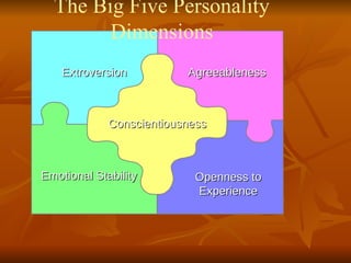 Conscientiousness Extroversion Emotional Stability Agreeableness Openness to Experience The Big Five Personality Dimensions 