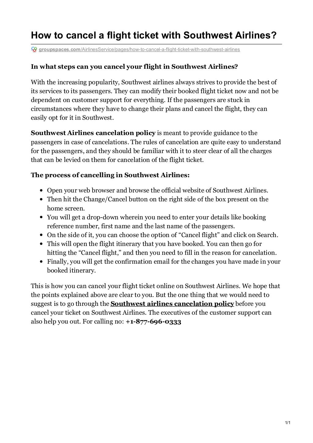 Southwest airlines cancelation policy