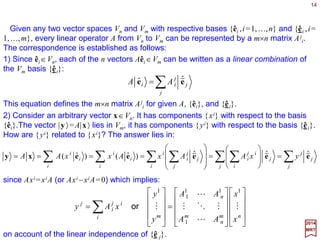 A linear vector space V is a set {|x〉,|y〉,…,&c.}, on which two operations ++++ (addition)
and ⋅⋅⋅⋅ (multiplication) are defined, such that the following basic axioms hold:
14
2017
MRT
1. If |x〉∈V and |y〉∈V, then:
2. If |x〉∈V and α is a real (or complex α =a+ib) number, then:
for all |z〉∈V.
zyx ≡++++
xxx ααα ≡⋅≡
for all |x〉∈V.
3. There exists a null vector |0〉, such that:
x0x =++++
for all |x〉∈V.
Summary of Linear Vector Spaces
4. For every |x〉∈V, there exists a negative ket-vector |−x〉∈V, such that:
0xx =−++++
5. The operation ++++ is commutative:
xyyx ++++++++ =
6. Multiplication by a trivial entity 1 (i.e., it doesn’t change anything – being trivial!):
xx1 =⋅
and associative:
zyxzyxzyx ++++++++++++++++++++++++ == )()(
 