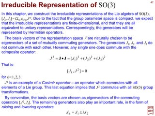 47
2017
MRT
Substituting these matrices into R(α,β,γ)=R3(α)R2(β)R3(γ) one can obtain a formula
for the 3×3 matrix representing a general SO(3) transformation (i.e., a 3D rotation – we
used R before). Performing the matrix multiplication, the result is:










−
+−+
−−
=
βγβγβ
βαγαγβαγαγβα
βαγαγβαγαγβα
γβα
cossinsincossin
sinsincoscossincossinsincoscoscossin
sincoscossinsincoscossinsincoscoscos
),,(R
One can also compare this expression with the angle-and-axis parameterization to
derive the relations between the variables [α,β,γ ] and [ψ,θ,ϕ] for a given rotation. The
results are:
1
2
cos
2
cos2cos
2
sin
2
tan
tan
2
π 22
−




 +






=





 +






=
−+
=
γαβ
ψ
αγ
θ
θ
γα
ϕ and,
which were obtained by:
1. using the trace condition (i.e., TrR(α,β,γ)=TrRn(ψ)); and
2. considering that n is left invariant by the rotation R(α,β,γ) (i.e., R(α,β,γ)n=Rn(ψ)n=n
with n=[cosϕ sinθ sinϕ sinθ cosθ]T)
ˆ
ˆˆ ˆ ˆˆ
ˆ
 