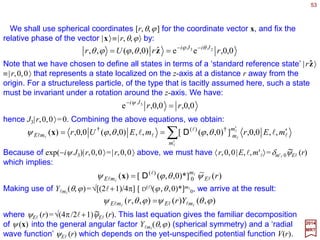 53
2017
MRT
For j=0 (and mj=0), we get J3 =[0], J+ =[0] and J− =[0].






=





=





−
=








−
= −+
01
00
00
10
10
01
2
1
0
0
2
1
2
1
3 JJJ and,
or Jk =½σk, k=1,2,3, where σk are the Pauli matrices:






−
=




 −
=





=
10
01
0
0
01
10
321 σσσ and,
i
i
By making use of the property σk
2 =I2×2 (valid only for j=½), we can derive:
For j=½ (and mj=−½, +½), we get:






























−





=





−





== ×
−
2
cos
2
sin
2
sin
2
cos
2
sin
2
cose)( 222
2)21( 2
ββ
ββ
β
σ
β
β σβ
iId i
Hence:






























−





=
−
−−−
2222
2222
)21(
e
2
cosee
2
sine
e
2
sinee
2
cose
),,(
γαγα
γαγα
ββ
ββ
γβα
iiii
iiii
D
 