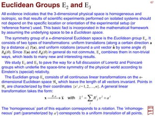 67
)()(0 xx αα
ψψ =ΨΨΨΨ
2017
MRT
For concreteness, let us consider the second quantized Schrödinger theory of a spin-½
physical system. The operator in question is a two-component operator-valued Pauli
spinor ΨΨΨΨα (x). We would like to find out how does ΨΨΨΨ transform under a general rotation R.
To answer this question, we must know the basic relation between the operator ΨΨΨΨ and
the c-number wave function discussed earlier. If |ψ〉 is an arbitrary one-particle state in
the theory, then:
where ψ α (x) is the c-number Pauli wave function for the state and |0〉 is the vacuum or
0-particle state. Under an arbitrary rotation, U(R)|ψ〉=|ψ〉 and ψ α (x) is related to ψ α (x)
by ψ β (x)=Σα D(1/2)[R]β
α ψα (R−1x) obtained earlier. Making use of the fact that the
vacuum state is invariant under rotation, we can write the above equation as:
∑=
−
−
=
=
3
0
1)21(
1
)(][
)()()()(0
β
βα
β
αα
ψ
ψψ
x
xx
RR
RURU
D
ΨΨΨΨ
∑∑ −−
=
β
βα
β
β
βα
β ψψ )(][)(][0 1)21(1)21(
xx RRRR DD ΨΨΨΨ
On the other hand, multiplying 〈0 |ΨΨΨΨα (x)|ψ〉=ψ α (x) on the left by D(1/2)[R−1] and
substituting ψ for ψ, and x=Rx for x, we obtain:
So, basically, we get the same result.
 