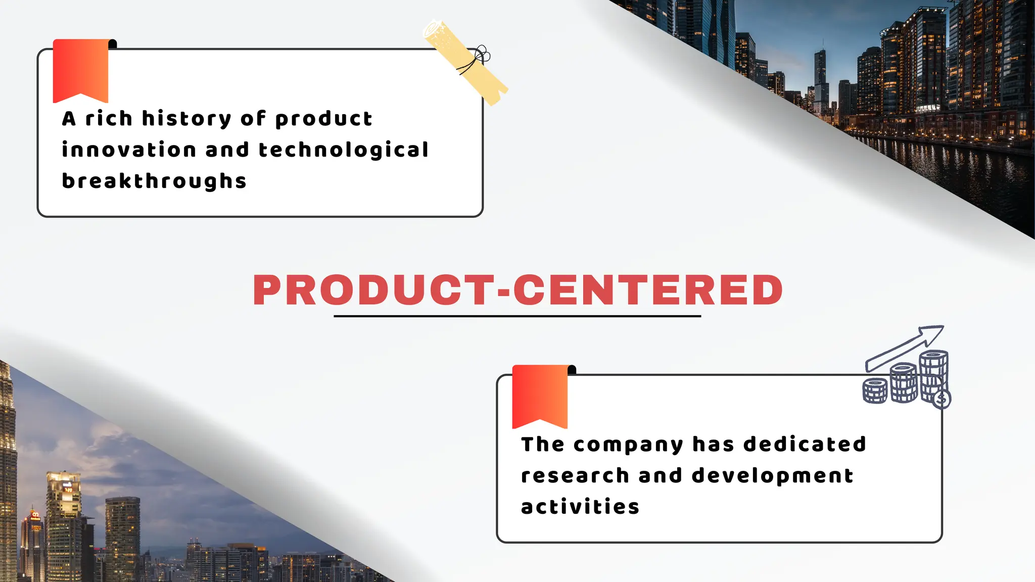 PRODUCT-CENTERED
A rich history of product
innovation and technological
breakthroughs
The company has dedicated
research and development
activities
 