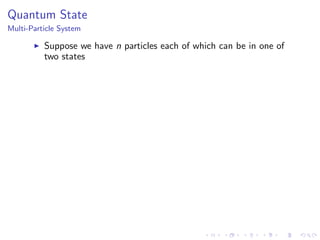 Quantum State
Multi-Particle System
Suppose we have n particles each of which can be in one of
two states
 