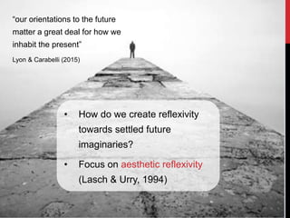 “our orientations to the future
matter a great deal for how we
inhabit the present”
Lyon & Carabelli (2015)
• How do we cr...