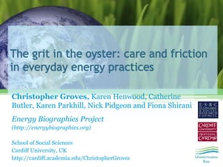 Christopher Groves, Karen Henwood, Catherine
Butler, Karen Parkhill, Nick Pidgeon and Fiona Shirani
Energy Biographies Pro...