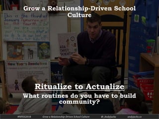 Grow a Relationship-Driven School
Culture
Ritualize to Actualize
What routines do you have to build
community?
#NFES2018 G...