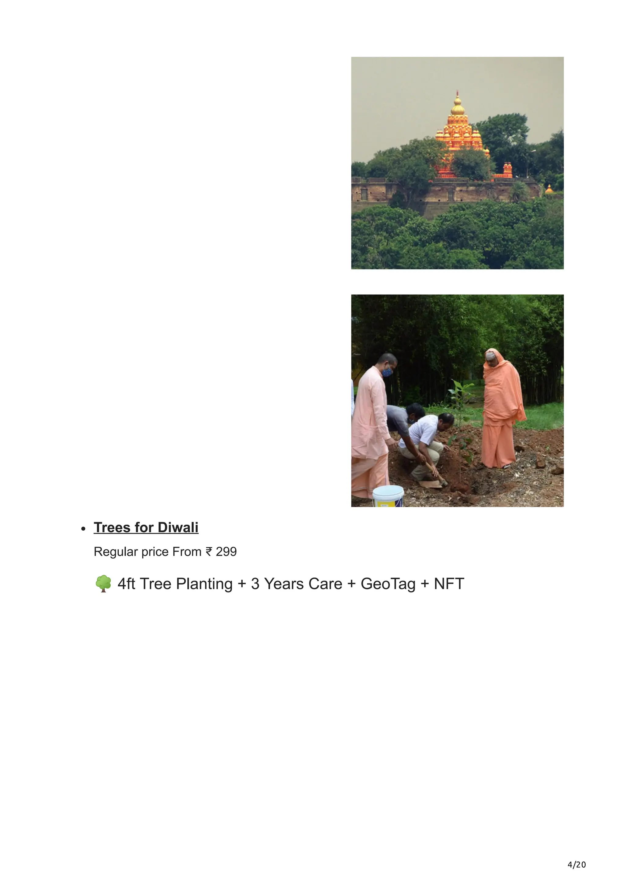 4/20
Trees for Diwali
Regular price From ₹ 299
🌳4ft Tree Planting + 3 Years Care + GeoTag + NFT
 