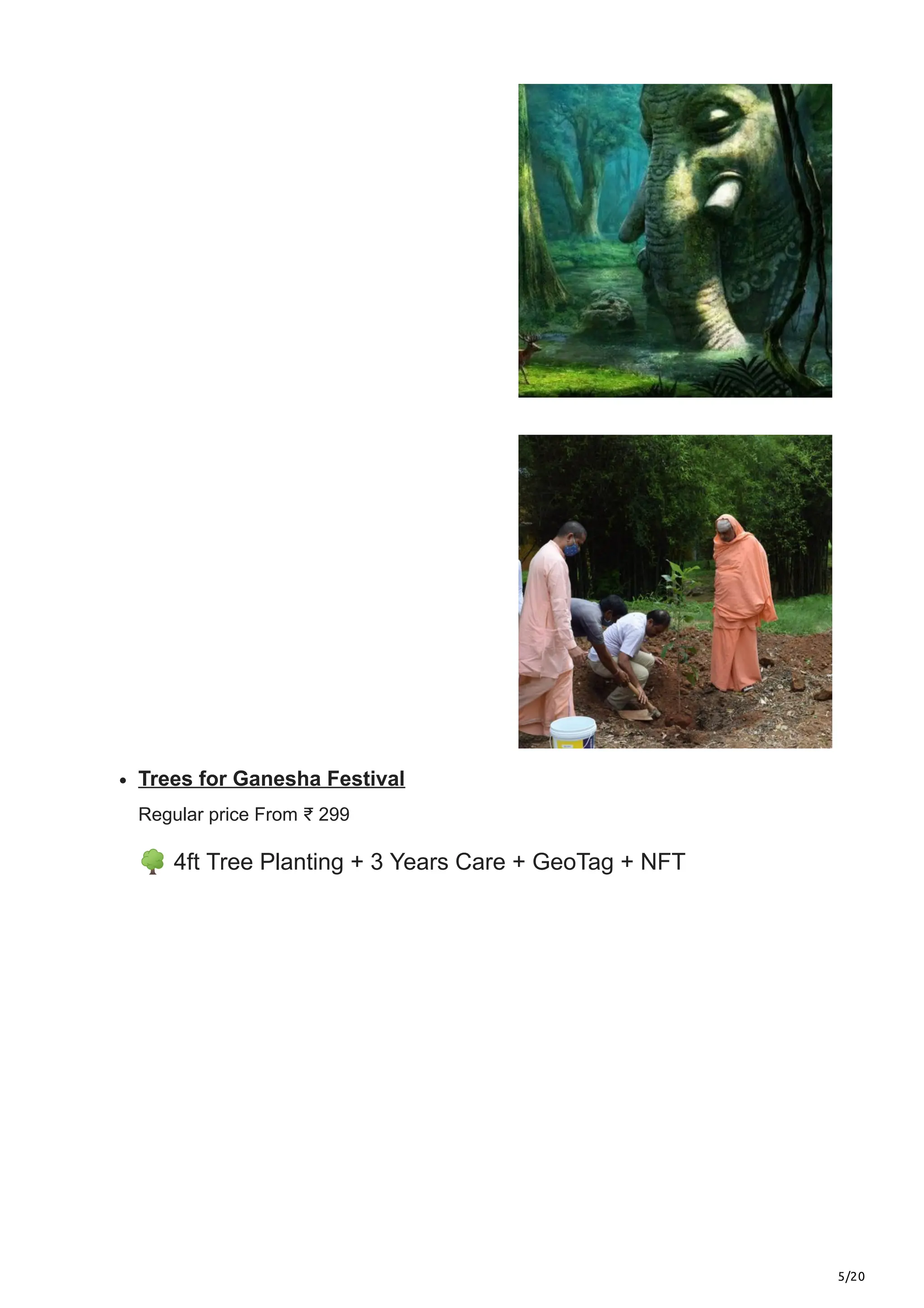 5/20
Trees for Ganesha Festival
Regular price From ₹ 299
🌳4ft Tree Planting + 3 Years Care + GeoTag + NFT
 