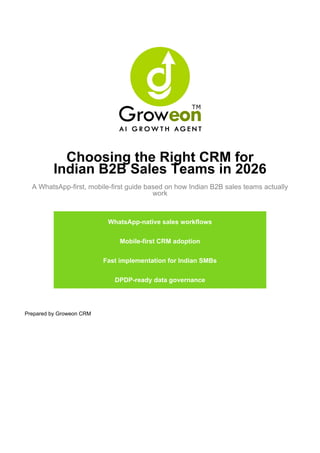 Choosing the Right CRM for Indian B2B Sales Teams in 2026 | PDF
