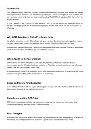 Choosing the Right CRM for Indian B2B Sales Teams in 2026 | PDF
