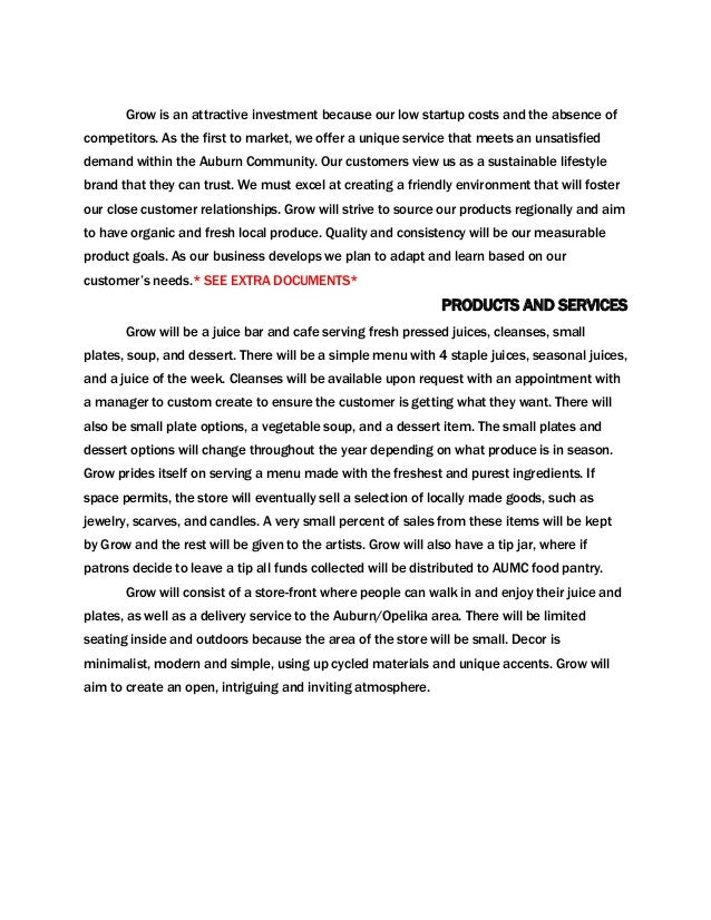 Grow A juice cafe business plan