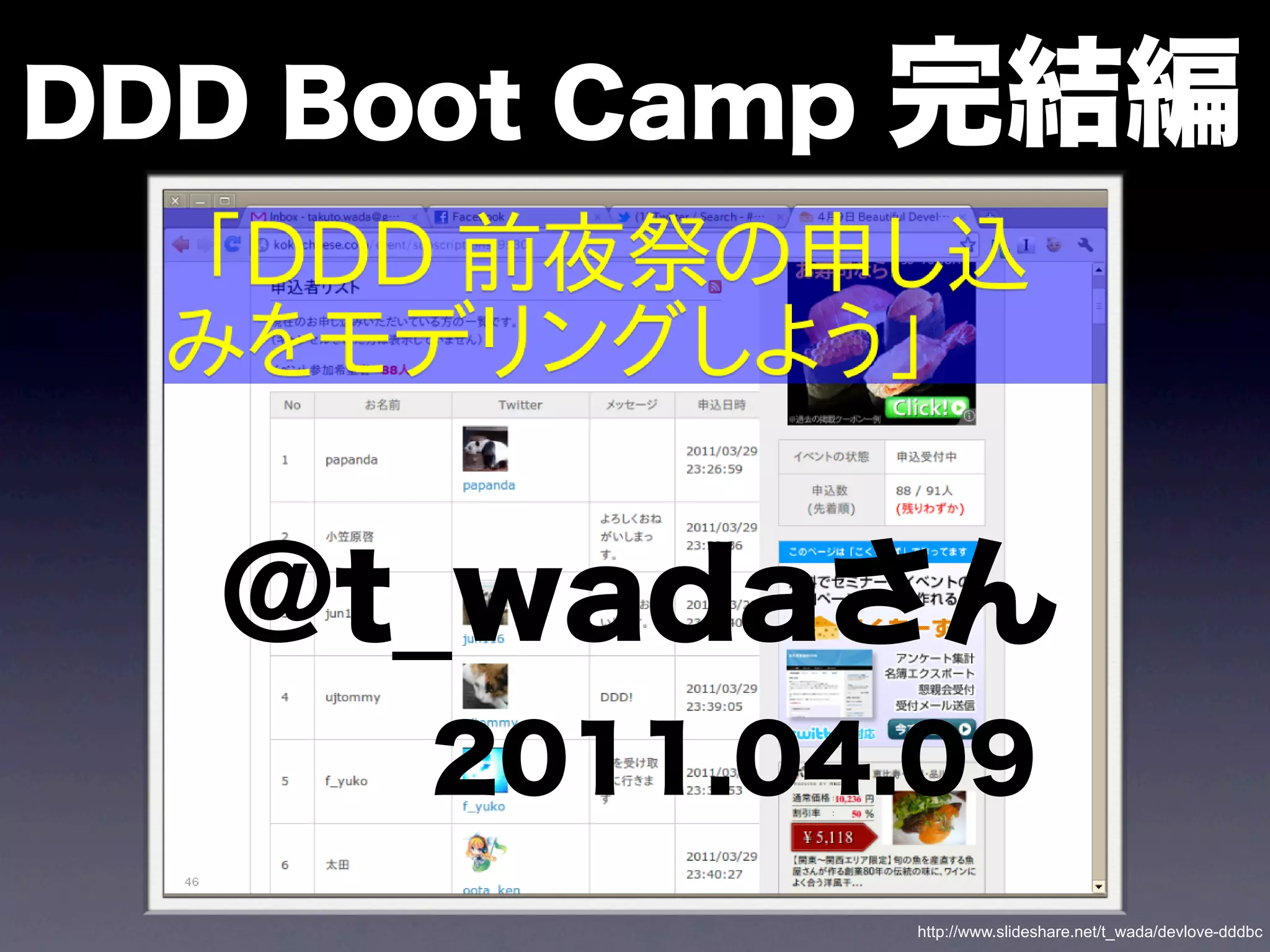 http://www.slideshare.net/t_wada/devlove-dddbc
 