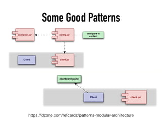 Some Good Patterns
https://dzone.com/refcardz/patterns-modular-architecture
 