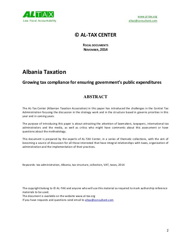 Albania Taxation, 2014 Growing tax compliance for ensuring governmen…