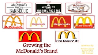Growing the
McDonald’s Brand
Submitted By:
Piyush Kapoor
PGP/01/011
IIM Sirmaur
 