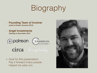 Goal for this presentation: Pay it forward 
(many people helped me avoid early mistakes). 
 