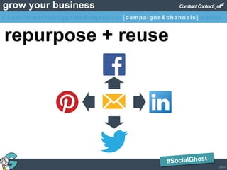 © 2013
grow your business
repurpose + reuse
titleintromarketinggoals&objectives [campaigns&channels]results
 