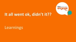 © Copyright 3/13/2015 BMC Software, Inc20
It all went ok, didn’t it??
Learnings
 