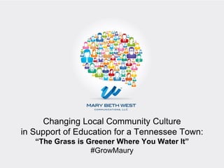 Changing Local Community Culture
in Support of Education for a Tennessee Town:
“The Grass is Greener Where You Water It”
#GrowMaury
 