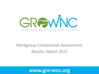 Workgroup Composition Assessment:
       Results, March 2012



      www.gro-wnc.org
 
