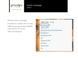 social media marketing
( the scope )
• online brand audit
• online brand planning and strategy
• content curation
• facebook applications
• campaign planning & execution
• online reputation management
 