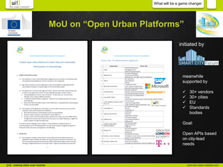 www.the-urban-institute.com[ui!] - making cities even smarter
initiated by
meanwhile
supported by
 30+ vendors
 30+ cities
 EU
 Standards
bodies
Goal:
Open APIs based
on city-lead
needs
What will be a game changer
MoU on “Open Urban Platforms”
 