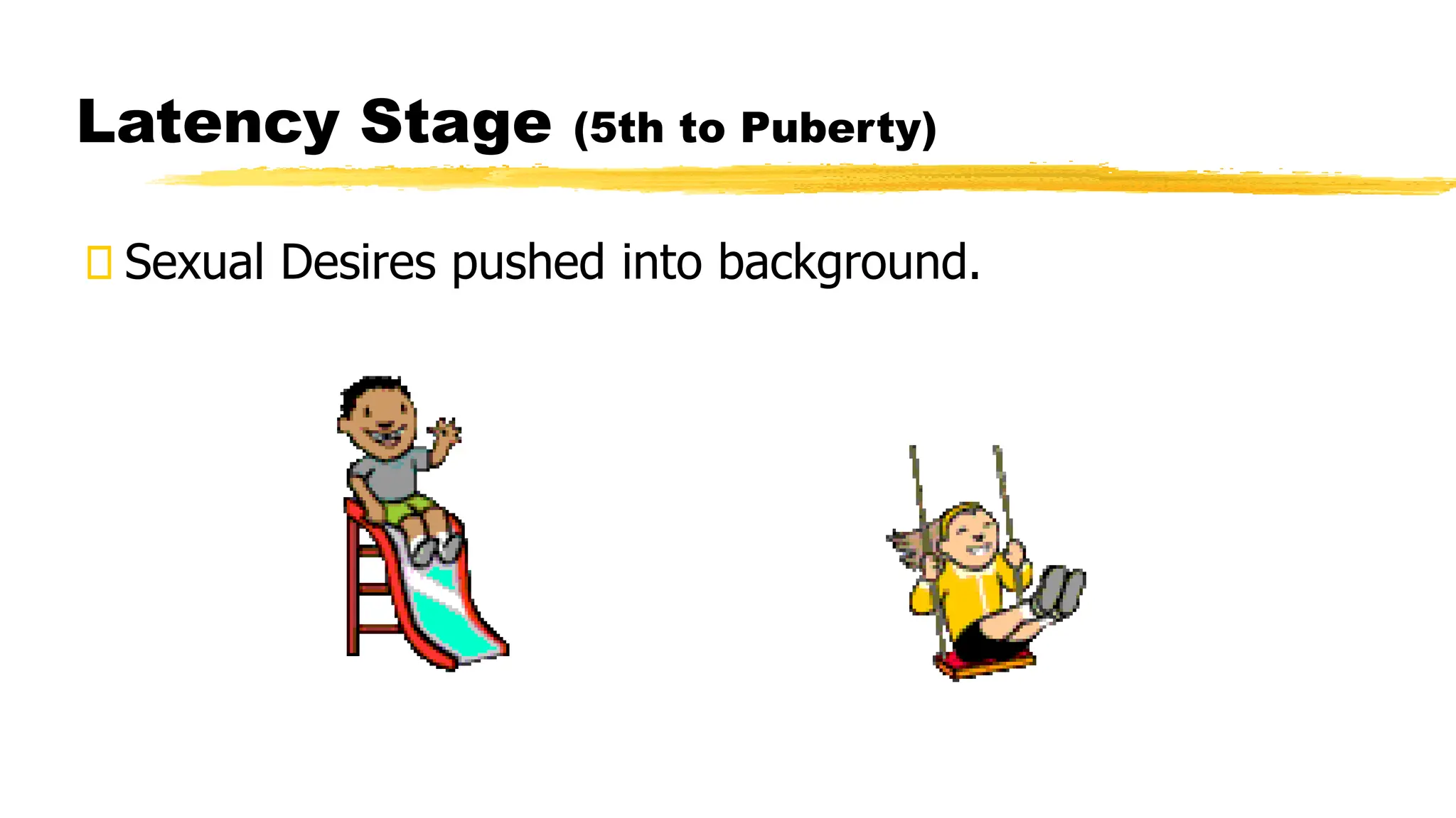 Latency Stage (5th to Puberty)
Sexual Desires pushed into background.
 