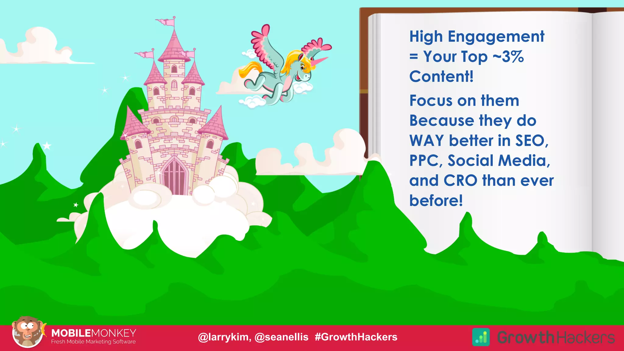 #CMCa2z @larrykim
High Engagement
= Your Top ~3%
Content!
Focus on them
Because they do
WAY better in SEO,
PPC, Social Media,
and CRO than ever
before!
@larrykim, @seanellis #GrowthHackers
 