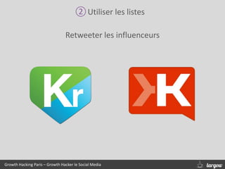 ②Utiliser les listes
Retweeter les influenceurs
Growth Hacking Paris – Growth Hacker le Social Media
 
