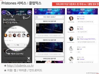 Ⓒ 2014 Pristones Corp.
Pristones 서비스 : 클럽믹스 500,000이상다운로드된국내no.1클럽정보앱
★ http://clubmix.co.kr
★ 지원: 웹 / 아이폰 / 안드로이드
 
