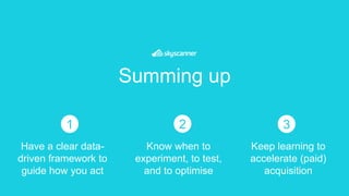 Have a clear data-
driven framework to
guide how you act
Know when to
experiment, to test,
and to optimise
Keep learning to
accelerate (paid)
acquisition
Summing up
1 2 3
 
