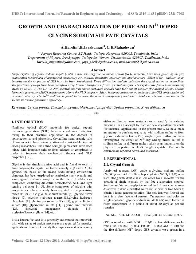 Growth And Characterization Of Pure And Ni2 Doped Glycine - 