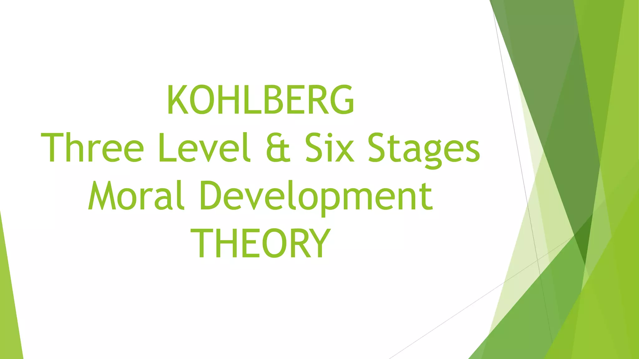 KOHLBERG
Three Level & Six Stages
Moral Development
THEORY
 