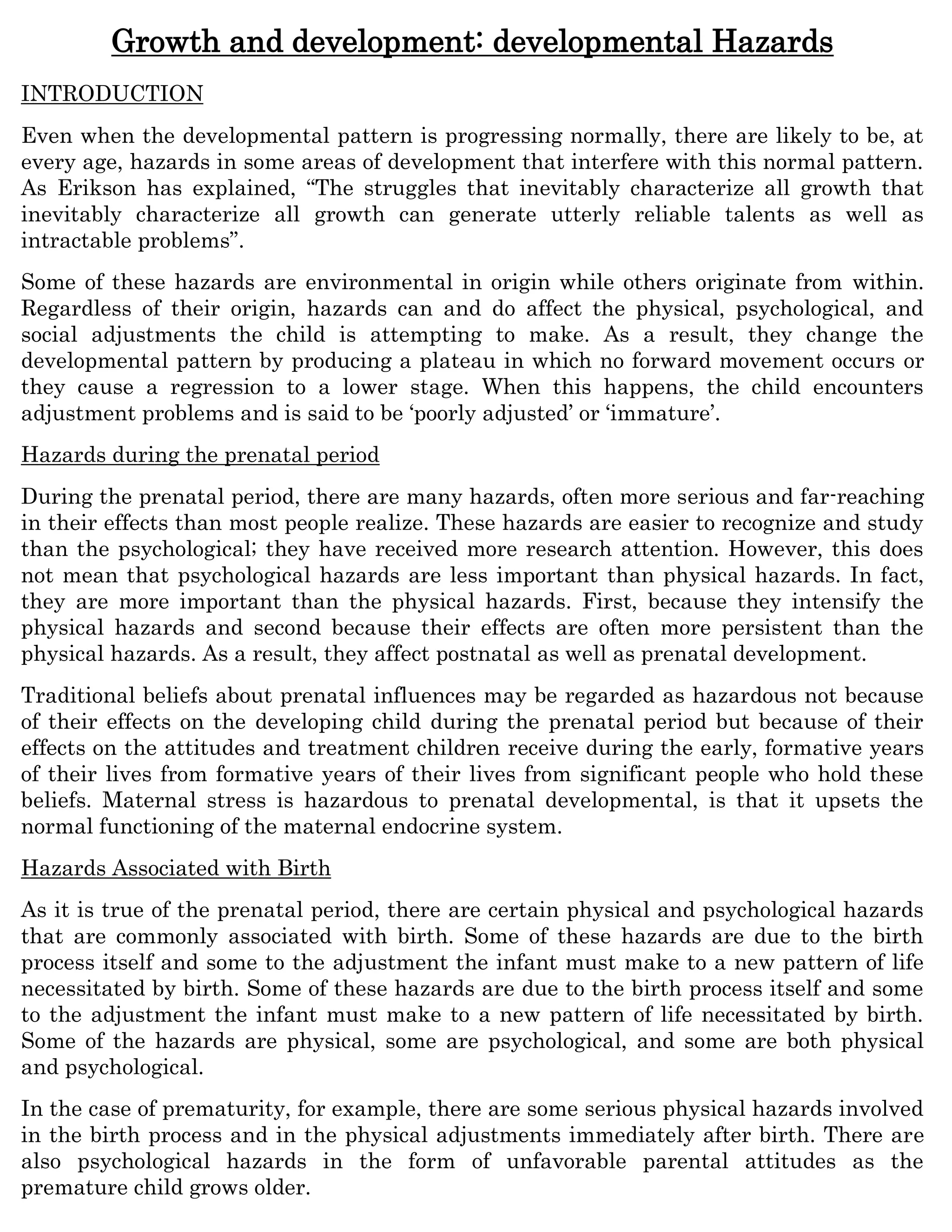 Growth and Development: Developmental Hazards | PDF