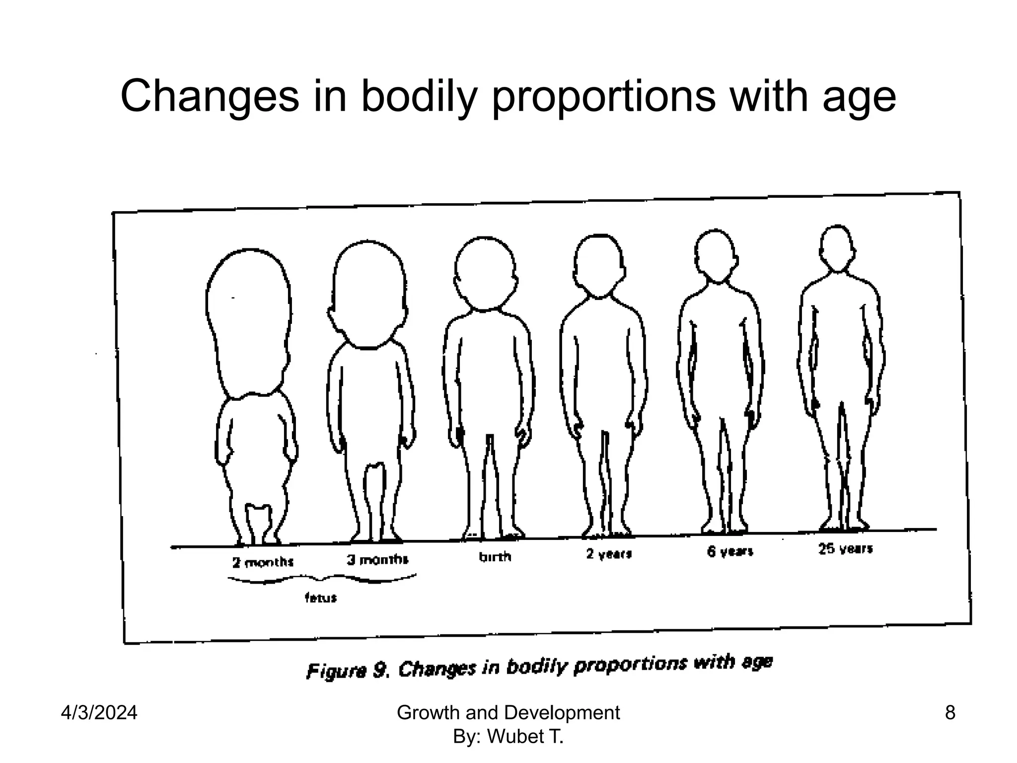 Changes in bodily proportions with age
4/3/2024 8
Growth and Development
By: Wubet T.
 