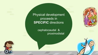 Physical development
proceeds in
SPECIFIC directions
cephalocaudal &
proximodistal
 