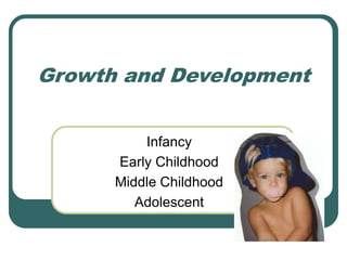 Growth and Development
Infancy
Early Childhood
Middle Childhood
Adolescent
 