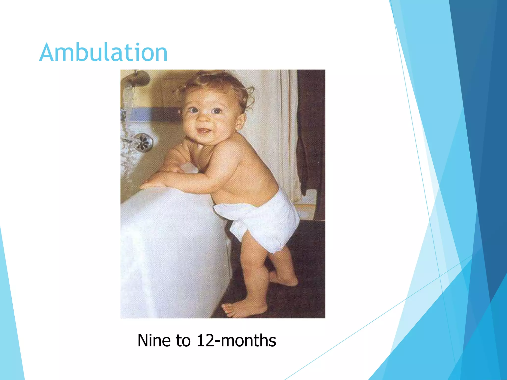 Ambulation
Nine to 12-months
 