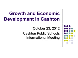 Growth and Economic
Development in Cashton
             October 23, 2012
       Cashton Public Schools
        Informational Meeting
 