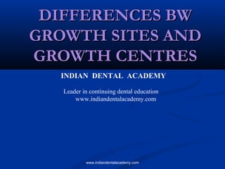 DIFFERENCES BWDIFFERENCES BW
GROWTH SITES ANDGROWTH SITES AND
GROWTH CENTRESGROWTH CENTRES
www.indiandentalacademy.com
INDIAN DENTAL ACADEMY
Leader in continuing dental education
www.indiandentalacademy.com
 