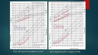 SGA with growth parallel to curve SGA regaining birth weight centile
 