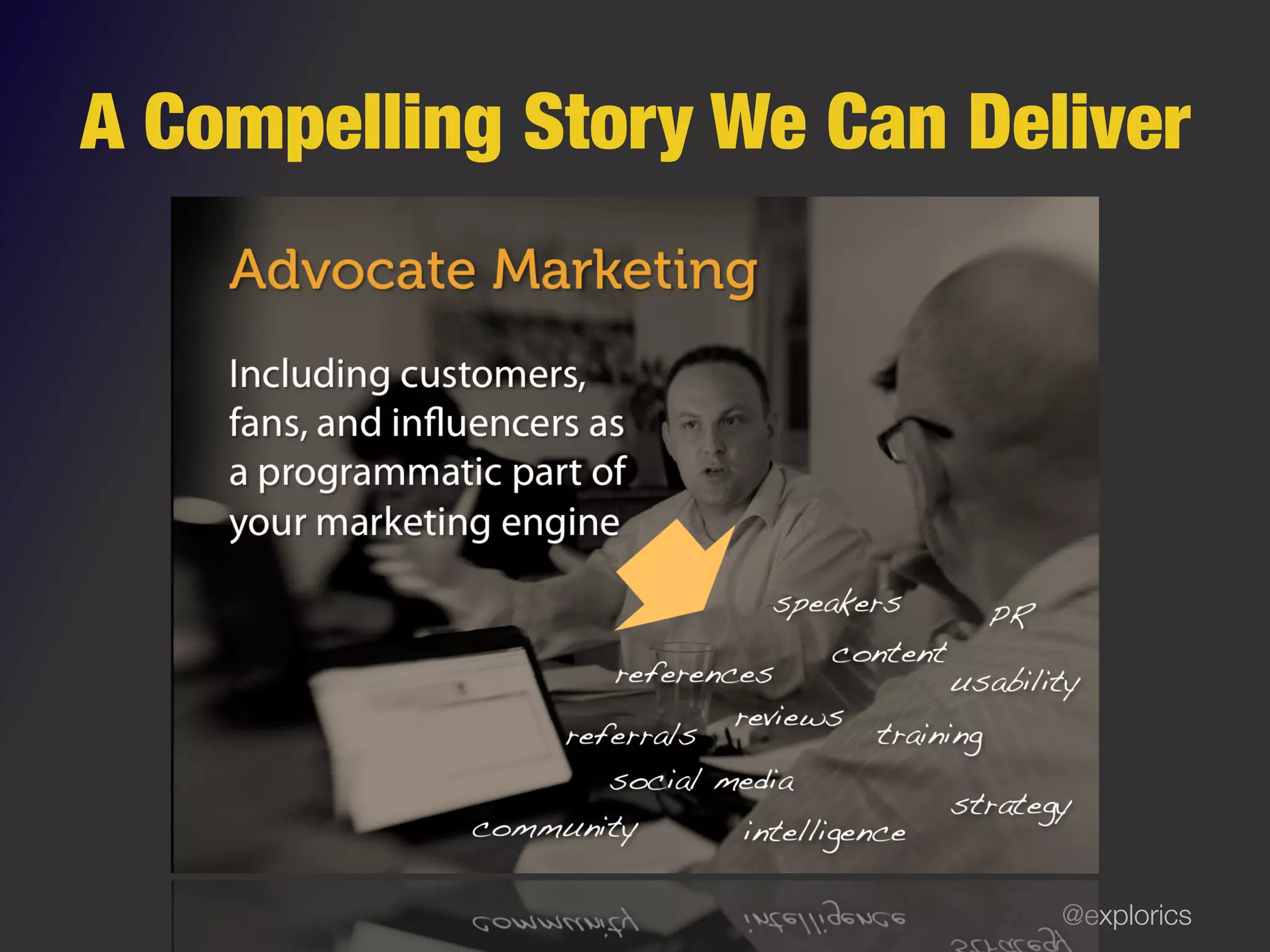 @explorics
A Compelling Story We Can Deliver
 