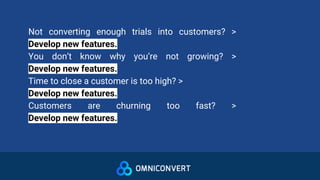 Not converting enough trials into customers? >
Develop new features.
You don’t know why you’re not growing? >
Develop new features.
Time to close a customer is too high? >
Develop new features.
Customers are churning too fast? >
Develop new features.
 