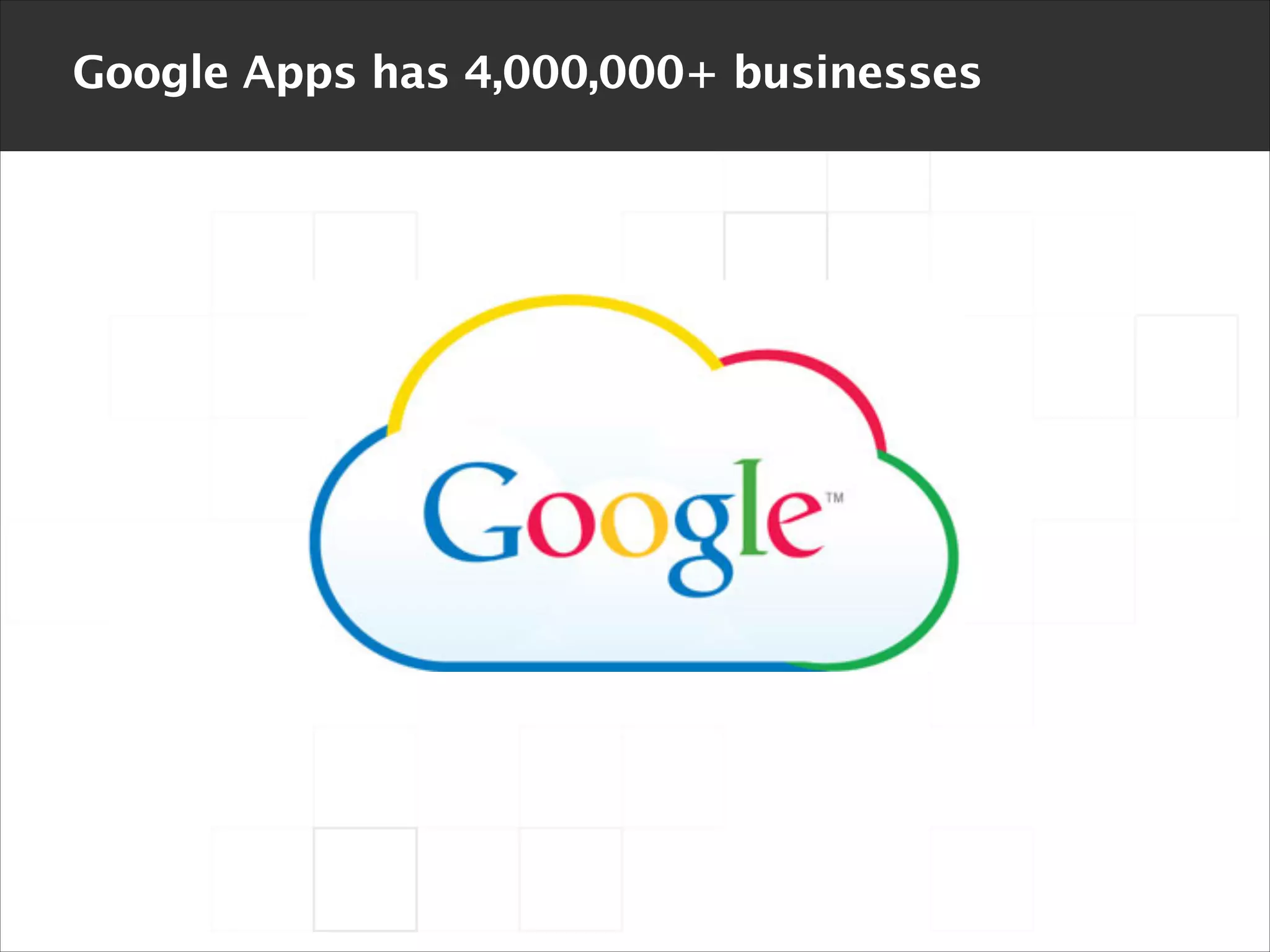 Google Apps has 4,000,000+ businesses

 