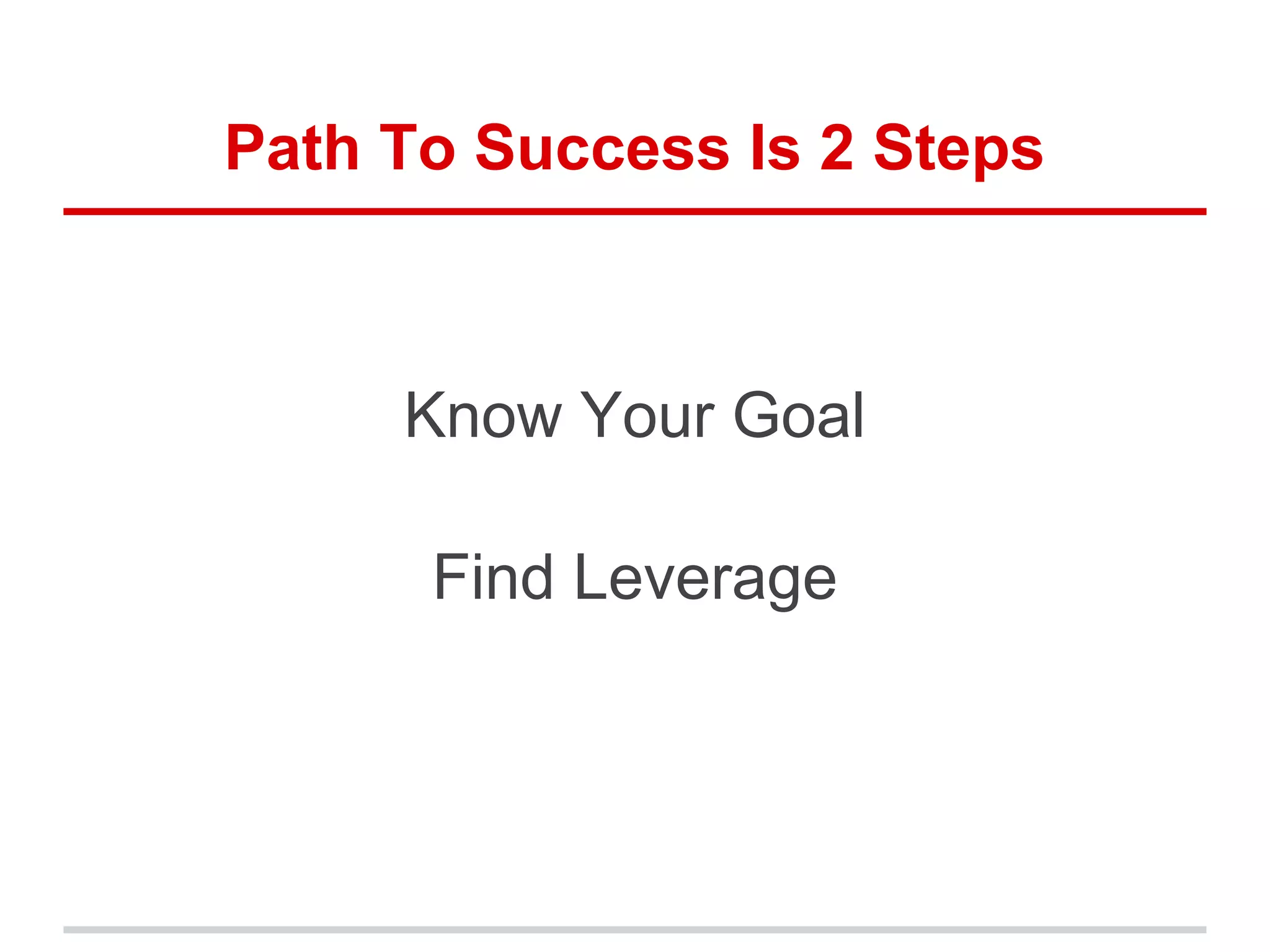 Path To Success Is 2 Steps
Know Your Goal
Find Leverage
 