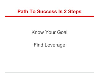 Path To Success Is 2 Steps
Know Your Goal
Find Leverage
 