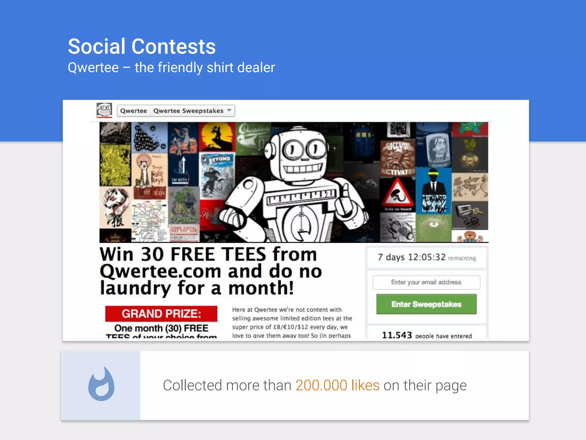 Social Contests
Qwertee – the friendly shirt dealer
Collected more than 200.000 likes on their page
 