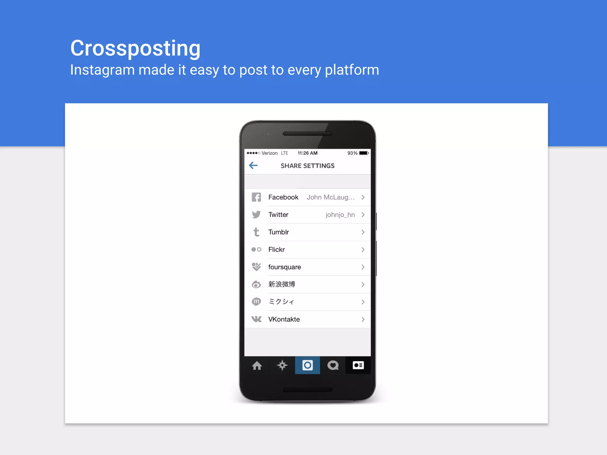 Crossposting
Instagram made it easy to post to every platform
 